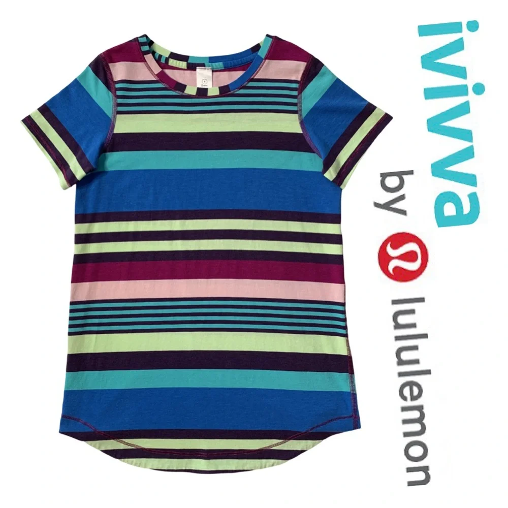 Ivivva Girls Multicolored Striped Short Sleeve Tee Top Size 8